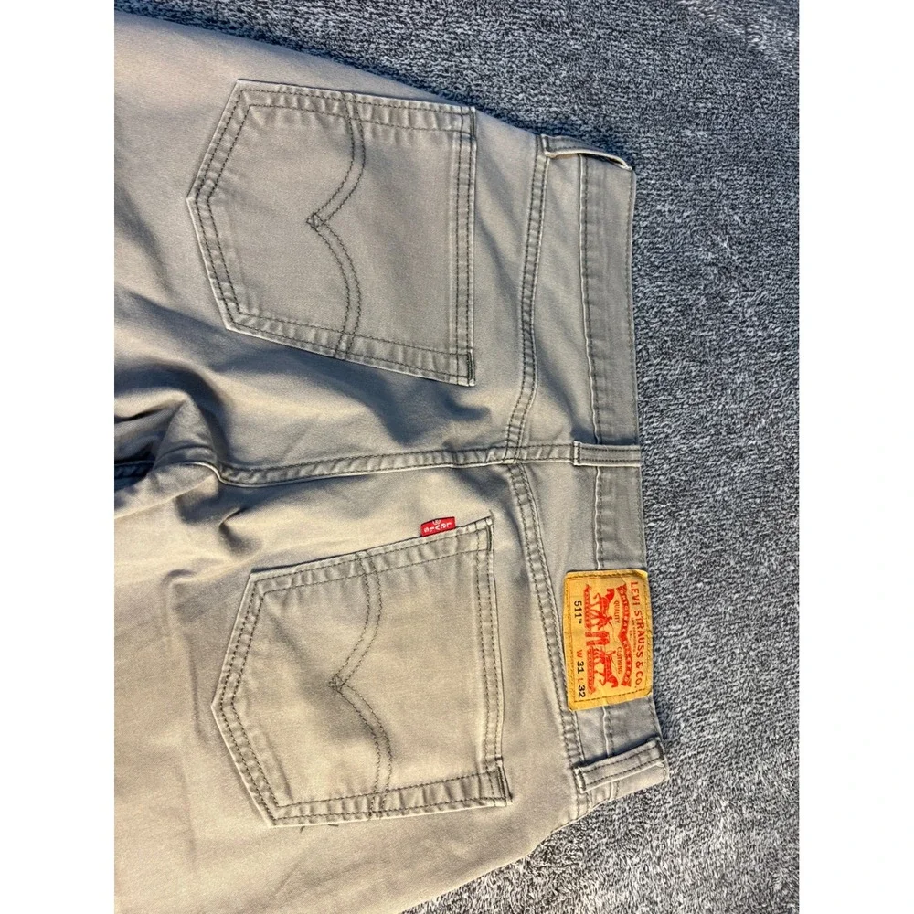 Levis 511 Slim Fit Pants Mens 31x32 Grey Khaki Stretch Casual Trousers